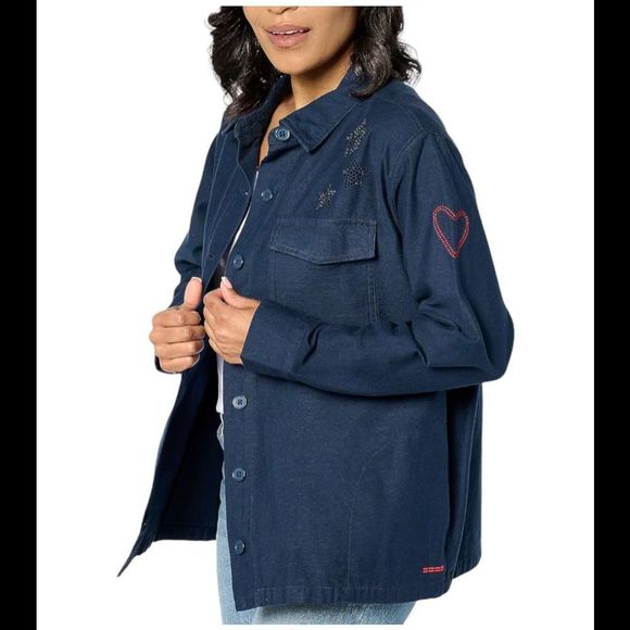 Peace Love World Love Unites Us Cotton Utility Jacket Navy - Regular - Picture 1 of 1